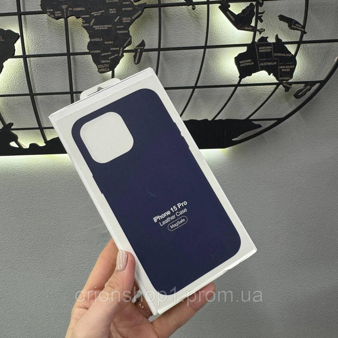 Шкіряний чохол з мікрофіброю та Magsafe для iPhone 15 Pro,Чохол-бампер Leather Magsafe для Айфон 15 Про (Колір: Темно-синій)