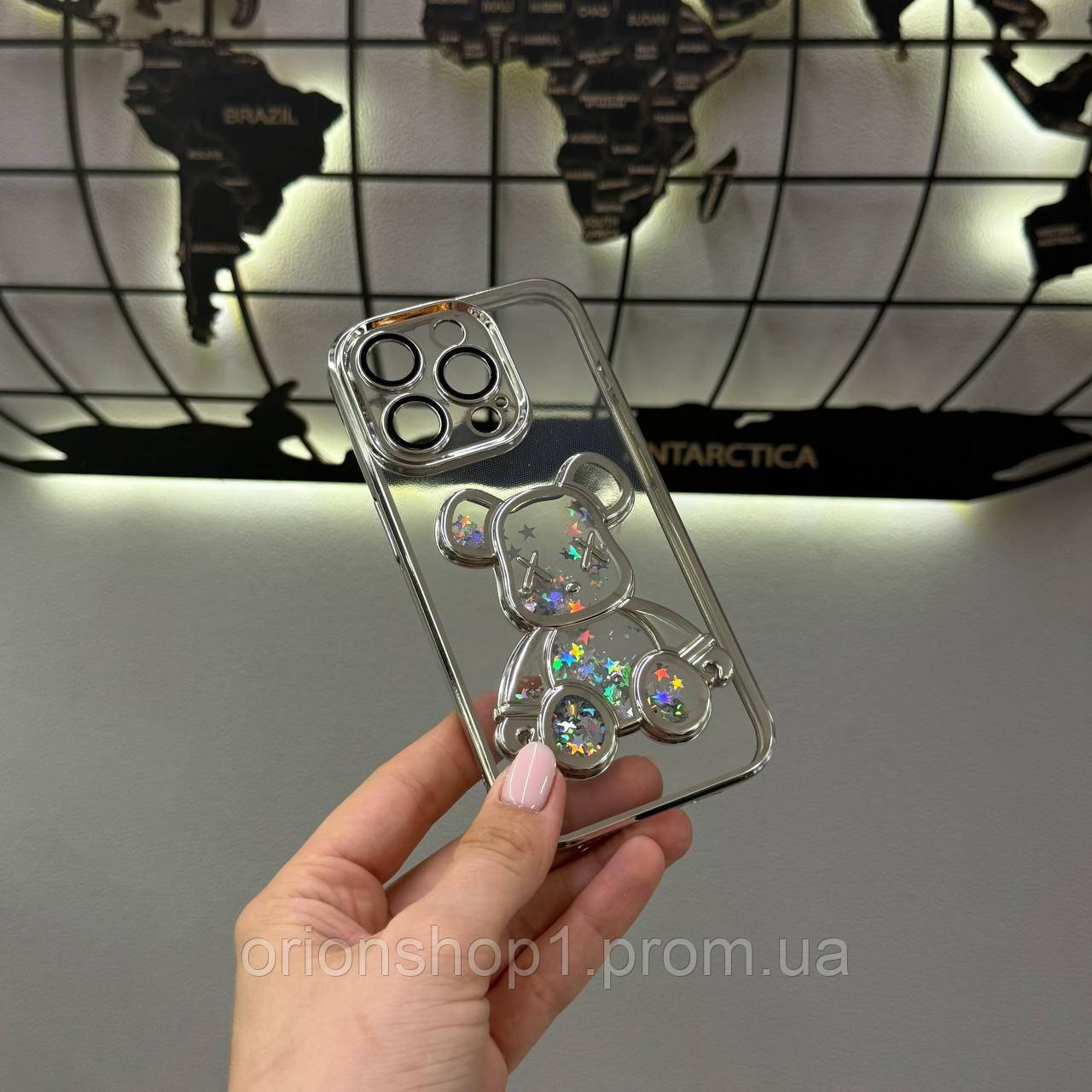 Прозорий чохол Teddy Bear для iPhone 15 Pro, захисний чохол з блискітками для Айфон 15 Pro