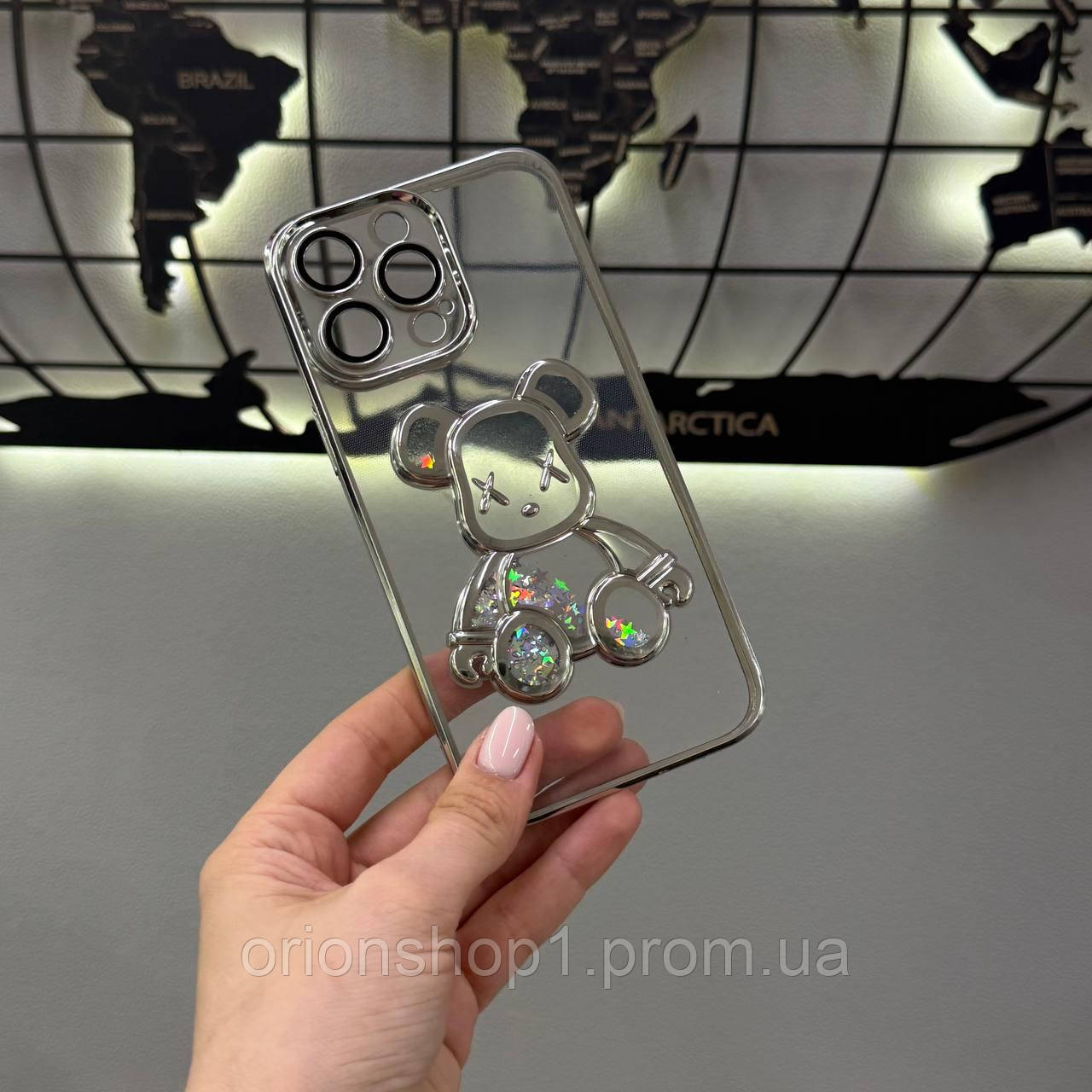 Прозорий чохол Teddy Bear для iPhone 14 Pro Max, захисний чохол з блискітками для Айфон 14 Pro Max