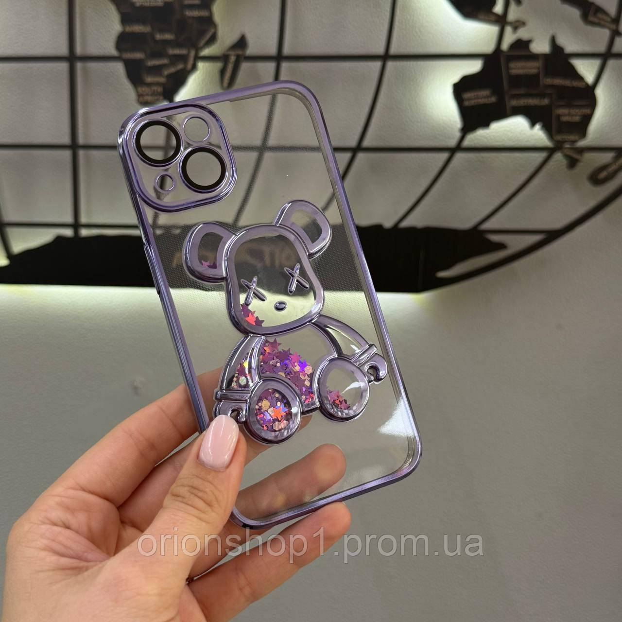 Прозорий чохол Teddy Bear для iPhone 13, захисний чохол із блискітками для Айфон 13