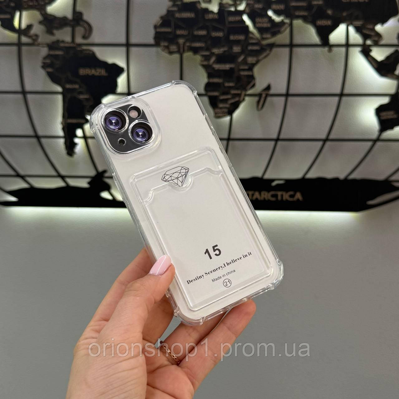 Прозорий чохол з кармашком для iPhone 15,якісний прозорий чохол для Айфон 15