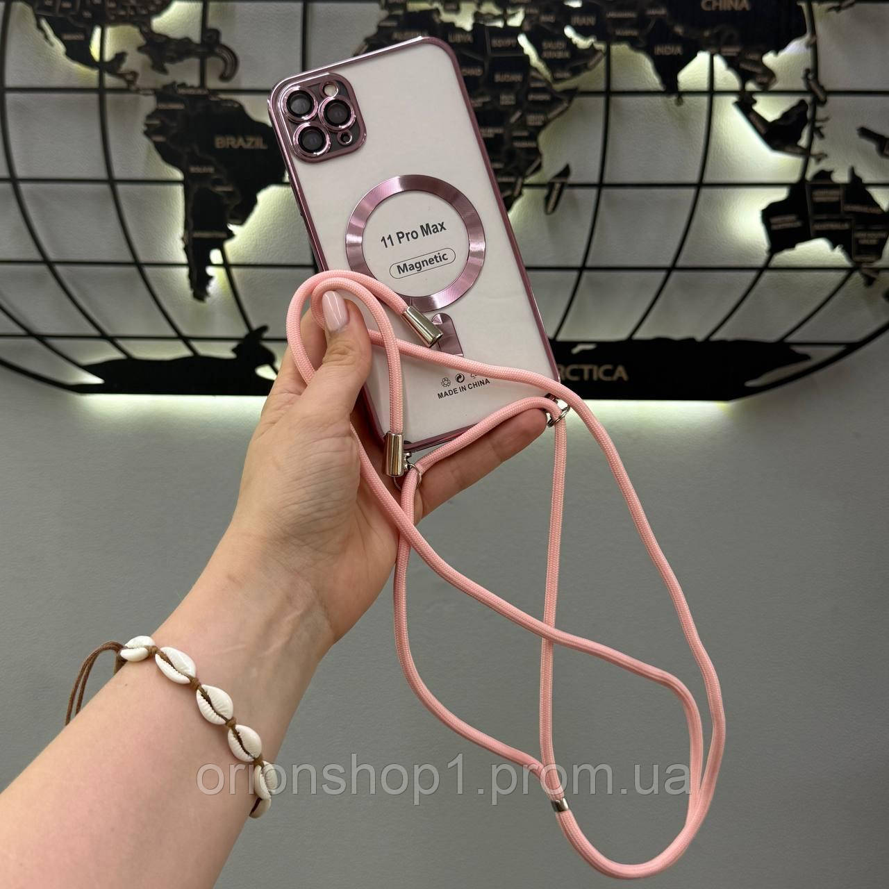 Чохол-накладка Magsafe iPhone 11 Pro Max зі шнурком,Чохол із підтримкою MagSafe для iPhone 11 Pro Max (Рожевий)