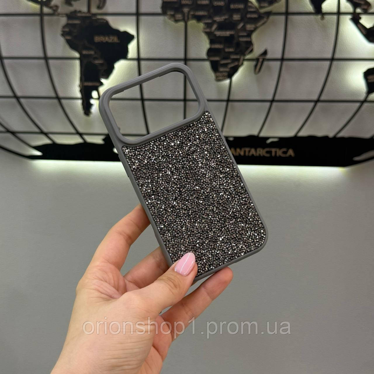 Преміум чохол зі стразами для Айфона 17 Про,Чохол TPU Swarovski з блиском для iPhone 17 Pro (Сірий)